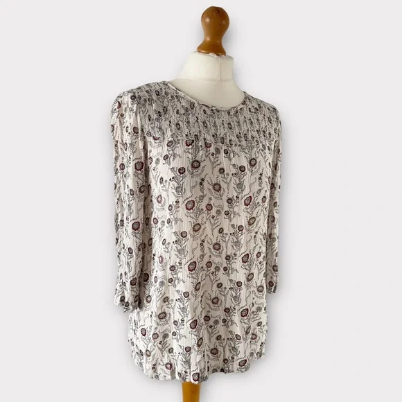 Fat Face Blouse Top UK 10 Ivory Natural Multi Floral Print Button Back Boho - Picture 7 of 12